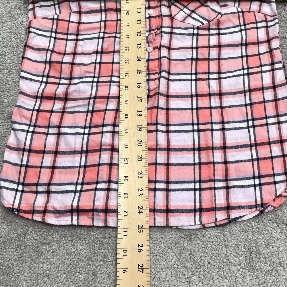 J.Crew Classic Popover Shirt Womens Small Rose Pink Tartan Plaid Flannel Cotton